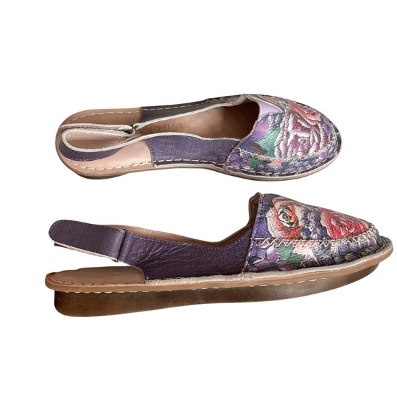 Anuschka Hand Painted Floral Leather Slingback Flats Shoes Size 37/6.5 38/7.5 - Picture 7 of 10